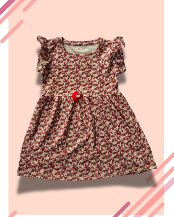 5 Girls frock (red floral - Beige)
