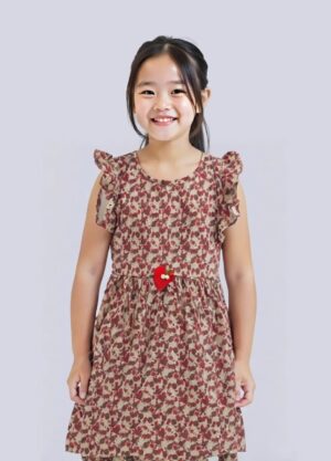 Girls frock (red floral - Beige)