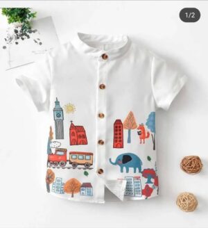 Boys' London Cityscape & Animal Print Cotton Casual Shirt