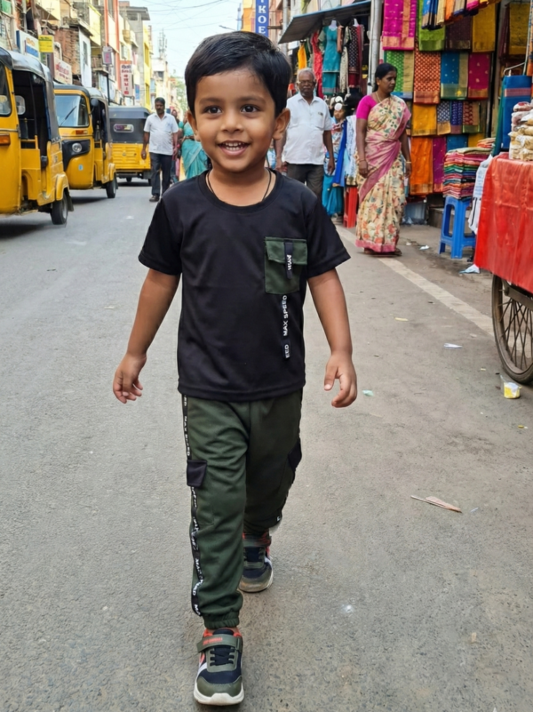 T-shirt and Jogger set (Black T-shirt Olive green jogger)