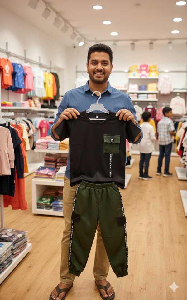 T-shirt and Jogger set (Black T-shirt Olive green jogger)