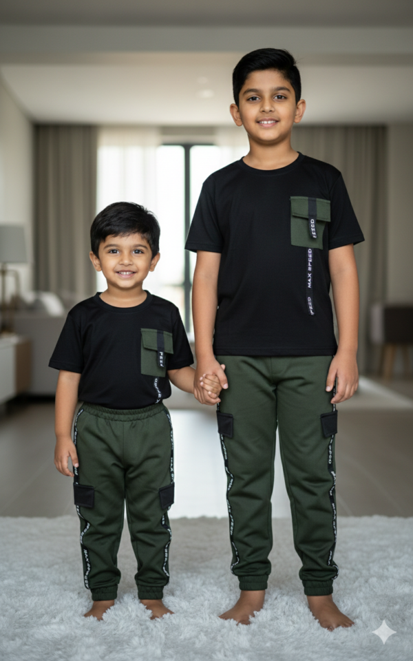 T-shirt and Jogger set (Black T-shirt Olive green jogger)