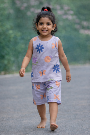 Lavender Floral & Butterfly Sleeveless Co‑ord Set